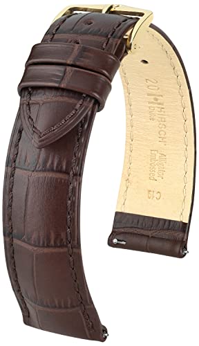 HIRSCH Uhren-Armband Duke M - Uhr-Band aus italienischem Kalbs-Leder mit Alligator-Prägung - Braun - 20 mm von HIRSCH