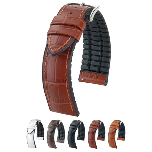 HIRSCH Performance M | Uhrenarmband Alligatorprägung Leder/Kautschuk Braun/Schwarz 31005S, Stegbreite:18mm, Länge:XS - Kurz von Hirsch