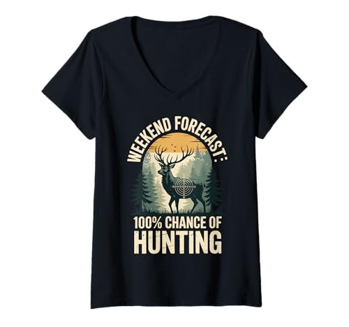 Damen Weekend Forecast 100% Chance of Hunting T-Shirt mit V-Ausschnitt Damen Weekend Forecast 100% Chance of Hunting T-Shirt mit V-Ausschnitt von Hirschjagd Lustig Jäger Wasservögel