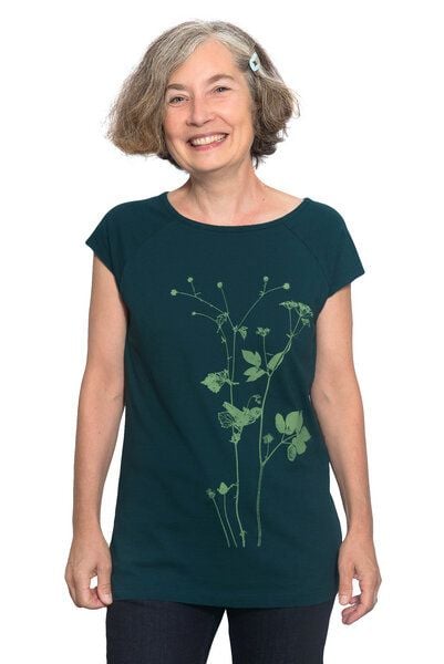 Hirschkind Bio-& Fair-Trade-Frauenshirt "Lovely Unkraut" dunkelgrün von Hirschkind