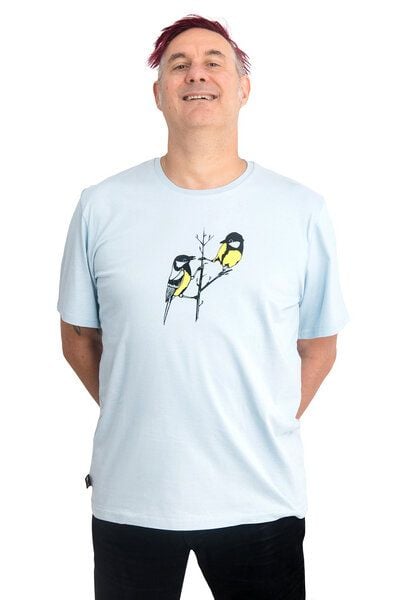 Hirschkind Fair-Trade-Männershirt "Kohlmeisen" - Made in Kenia - hellgrau von Hirschkind