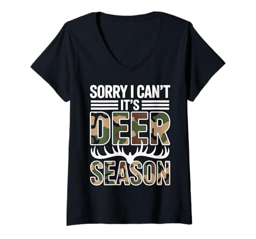Damen Sorry I Can't It's Deer Season T-Shirt mit V-Ausschnitt Damen Sorry I Can't It's Deer Season T-Shirt mit V-Ausschnitt von Hirschsaison Jagdsaison Jäger Tierwelt