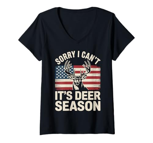 Damen Sorry I Can't It's Deer Season T-Shirt mit V-Ausschnitt Damen Sorry I Can't It's Deer Season T-Shirt mit V-Ausschnitt von Hirschsaison Jagdsaison Jäger Tierwelt