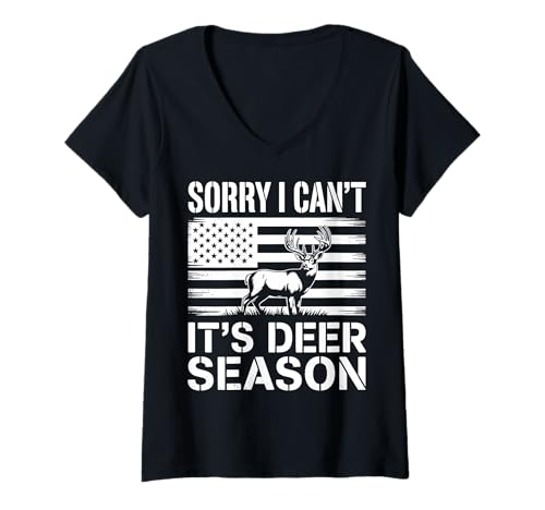 Damen Sorry I Can't It's Deer Season T-Shirt mit V-Ausschnitt Damen Sorry I Can't It's Deer Season T-Shirt mit V-Ausschnitt von Hirschsaison Jagdsaison Jäger Tierwelt