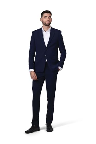 Hirschthal Herren 2-TLG. Business Anzug Regular Fit - Anzughose & Sakko - mit Kleidersack - Marineblau Kurzgröße 28 von Hirschthal