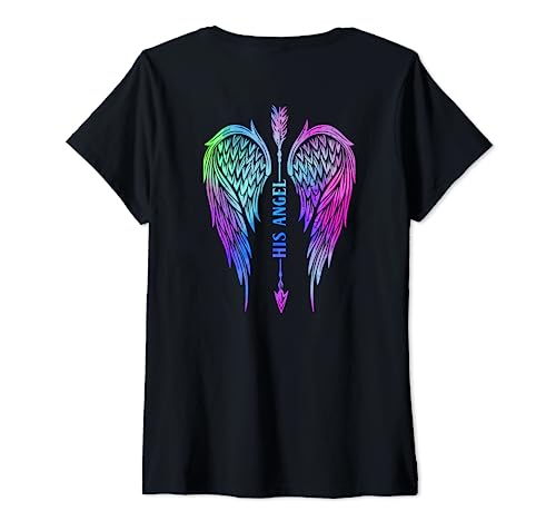 Damen Seine Engelsflügel T-Shirt mit V-Ausschnitt von His angel her guardian couple Tee