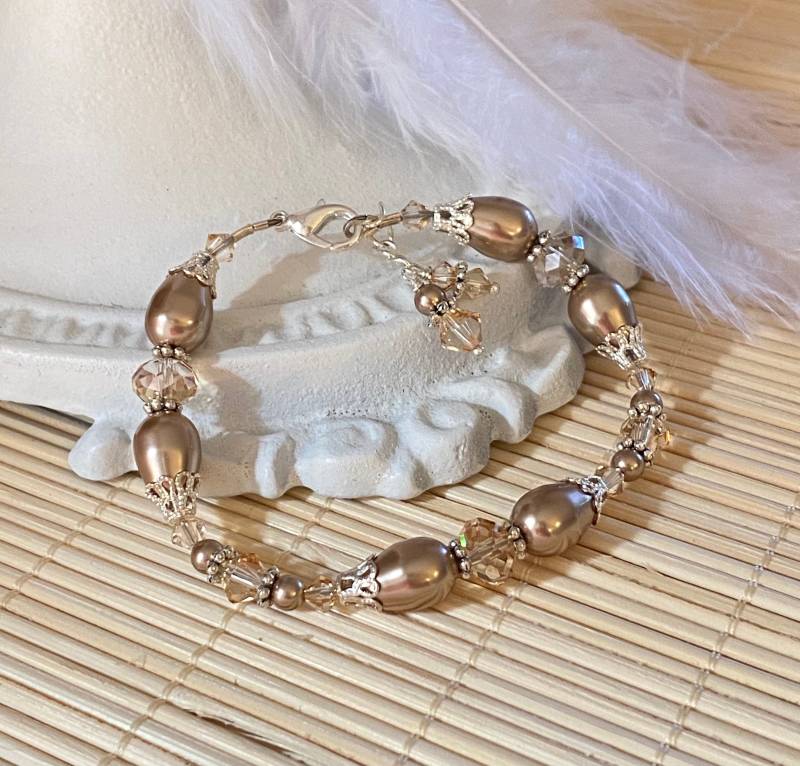 Hübsche Bronze Perle Kristall Unikat Armband Schmuck Geschenk Für Frauen von HisJewelsCreations