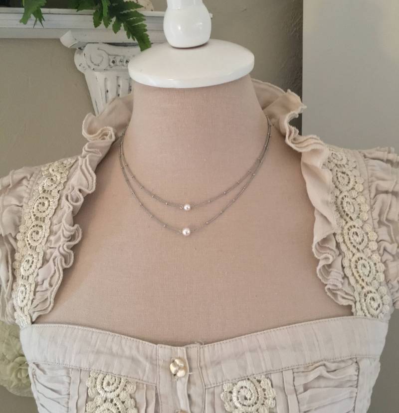 Mutter Tochter Kristall Faux Perle Doppel Layered Halskette Für Frauen Schmuck Geschenk Sie von HisJewelsCreations