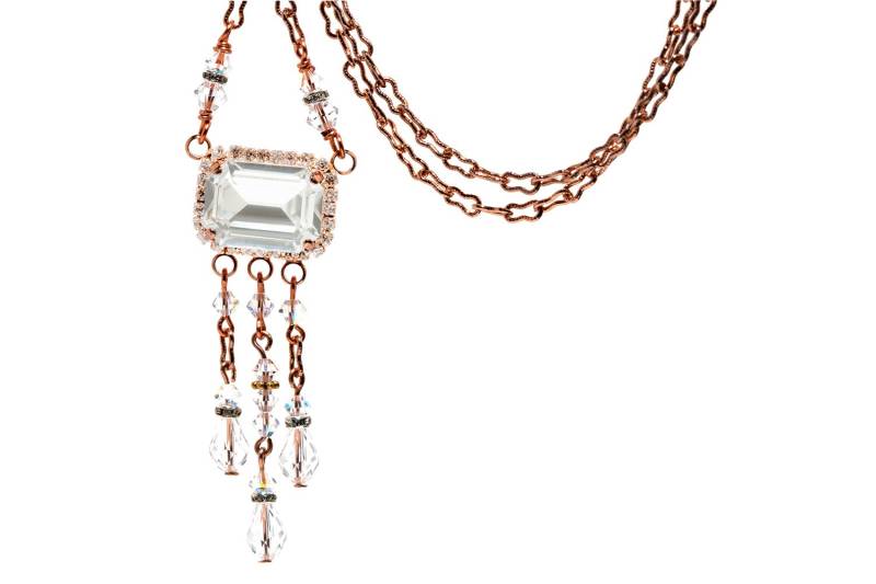 Rose Gold Klar Kristall Anhänger Lanyard Halskette Schmuck Für Frauen Geschenk Sie von HisJewelsCreations