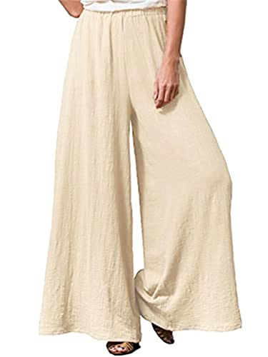 Hisanny Damen Übergröße Leinenhose weites Bein Palazzo Hose hohe elastische Taille fließende Hosen Culottes mit Taschen AS1 4XL, As1, 36X-Large Mehr von Hisanny