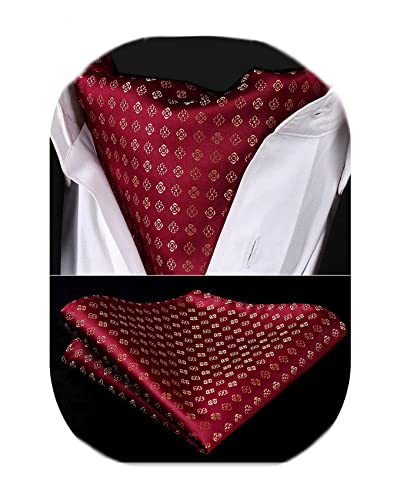 HISDERN Herren Krawattenschal Rot Krawattenschal mit Einstecktuch Taschentuch Set Halstuch fur Hochzeit Party Paisley Blumen Ascot Krawatte und Einstecktuch… von HISDERN