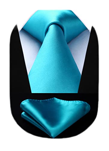 HISDERN Krawatte Türkise Farbe Business Krawatte mit Einstecktuch Hochzeit Party Krawatten Set für Männer Geschenke zum Valentinstag Herren krawatte taschentuch von HISDERN