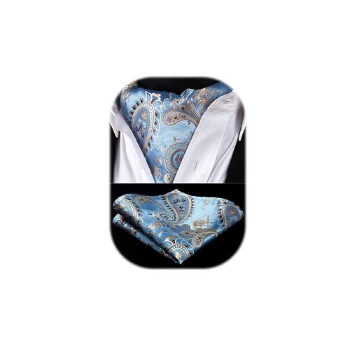 HISDERN Krawattenschal Herren Hellblau Hochzeit Punkt Halstuch Taschentuch Paisley Business Ascot Krawatte und Einstecktuch Set von HISDERN