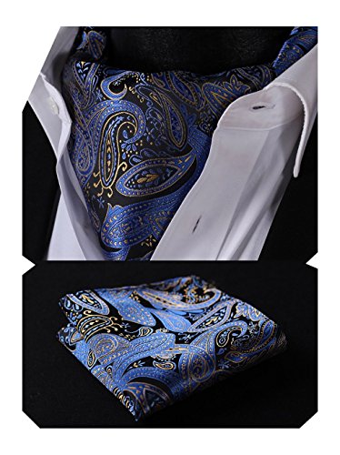 HISDERN Krawattenschal Herren Blau Hochzeit Punkt Halstuch Taschentuch Paisley Business Ascot Krawatte und Einstecktuch Set von HISDERN