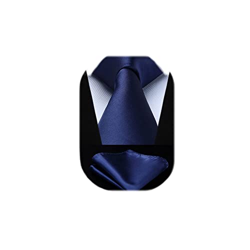 HISDERN Krawatte Dunkelblau Business Krawatte mit Einstecktuch Hochzeit Party Krawatten Set für Männer Geschenke zum Valentinstag Herren krawatte taschentuch,Marineblau von HISDERN