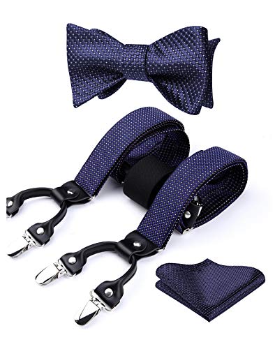 HISDERN Hosenträger Herren und Fliege Set, Y-förmige verstellbare Hosenträger mit 6 starken Clips und Fliege Set von HISDERN