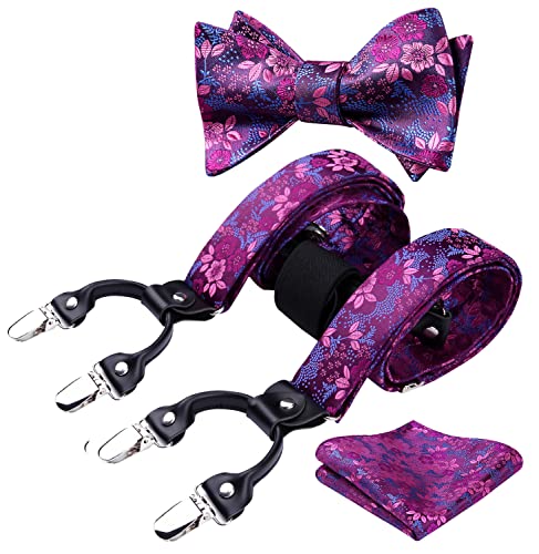 HISDERN Lila Hosenträger für Herren Paisley Y Form mit 6 starken Clips Längenverstellbar Herren Hosenträger und Fliege mit Einsteckuch… von HISDERN