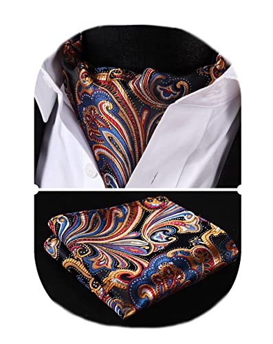 HISDERN Krawattenschal Herren Paisley Halstuch Ascot-Krawatte Seide Schal und Einstecktuch Set für Elegant Hochzeit Party,Mehrfarbig,Einheitsgröße von HISDERN