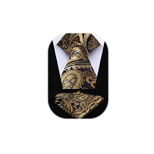 HISDERN Herren Krawatte Blumen Paisley Krawatte & Einstecktuch Set Gold Braun von HISDERN