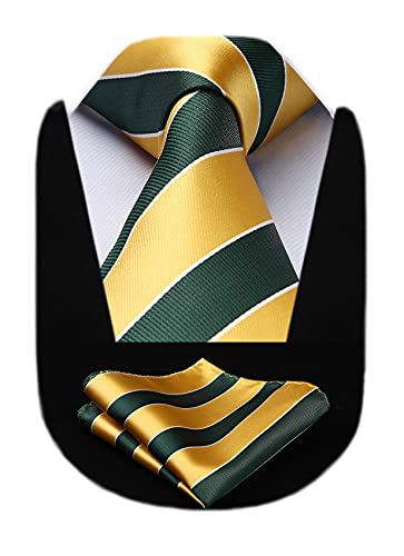 HISDERN Extra Long Polka Dots Tie Handkerchief Men's Necktie & Pocket Square Set, XL, 63 inches length, Gold/Green von HISDERN