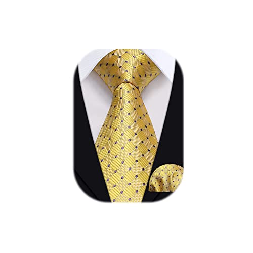 HISDERN Extra lange Check Krawatte Taschentuch Herren Krawatte & Einstecktuch Set Gelb und Violett von HISDERN