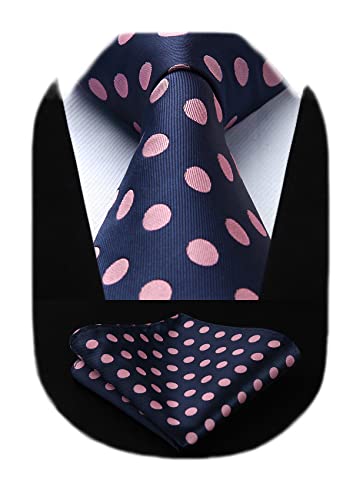 HISDERN Krawatte Navy blau Herren Krawatten mit Einstecktuch Punkte Krawatte Hochzeit und Taschentuch Set von HISDERN
