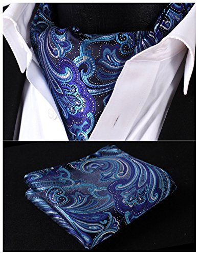 HISDERN Krawattenschal Herren Blau Hochzeit Punkt Halstuch Taschentuch Paisley Business Ascot Krawatte und Einstecktuch Set von HISDERN