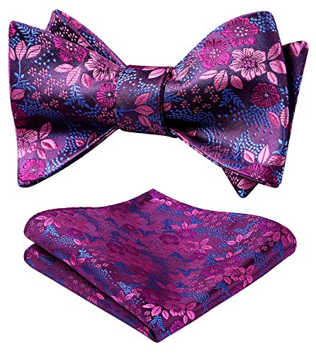 HISDERN Herren Floral Self Fliege und Einstecktuch Set Hochzeitsfeier Zubehör Rosa/Blau von HISDERN