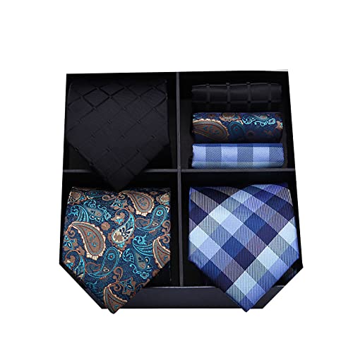 HISDERN Los 3 Stck Herren Krawatte Klassisch Elegante Krawatten und Einstecktuch Seidenkrawatte Set Hochzeitsfest Krawatte - Mehrere Sets von HISDERN