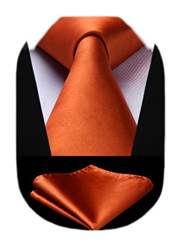 HISDERN Krawatte Dunkelorange Business Krawatte mit Einstecktuch Hochzeit Party Krawatten Set für Männer Geschenke zum Valentinstag Herren krawatte taschentuch,Orange von HISDERN