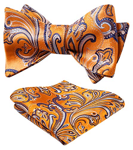 HISDERN Fliege Herren Orange Klassische Paisley Fliege mit Einstecktuch Set Verstellbare Selbst Herrenfliegen für Bräutigam Hochzeit Party Fasching von HISDERN