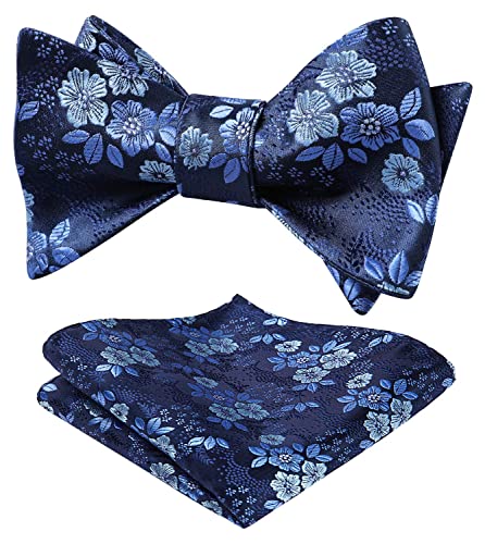 HISDERN Herren Floral Self Fliege und Einstecktuch Set Hochzeitsfeier Zubehör Navy blau von HISDERN