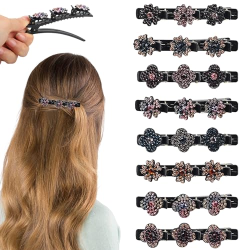 Hisdricus 8 Stück Doppelschicht Haarspange für Damen, Geflochtene Haarspangen,kolibri haarspange mit 3 Clips, Haarspange in Form eines vierblättrigen Kleeblatts und Blütenblättern von Hisdricus