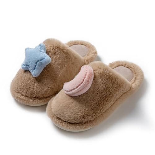 Hiseng Damen Hausschuhe Winter Plüsch Slippers Pantoffeln Frauen Bequeme Slippers Sterne Mond Warme Flauschige Hausschuhe Indoor, Rutschfeste Leichte Weiche Pantoffeln Zuhause von Hiseng