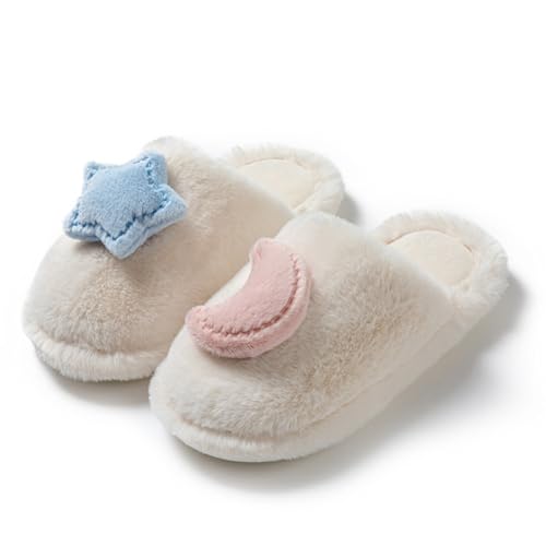 Hiseng Damen Hausschuhe Winter Plüsch Slippers Pantoffeln Frauen Bequeme Slippers Sterne Mond Warme Flauschige Hausschuhe Indoor, Rutschfeste Leichte Weiche Pantoffeln Zuhause von Hiseng