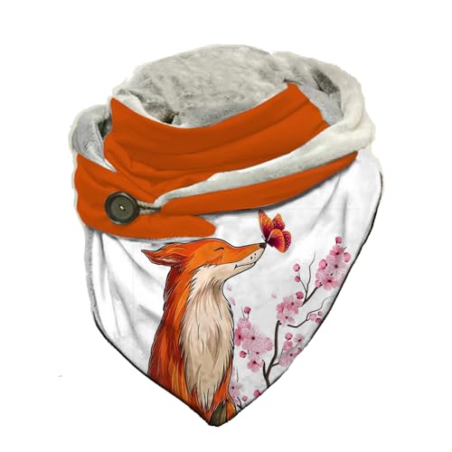 Hiseng Damen Schals Groß Dreieck Winter Dreieckstuch, Tier Drucken Warmer Winterschal Herbstschal Lieblingsschal Scarf Soft Wrap Lange Stola, mit Button (Fuchs) von Hiseng