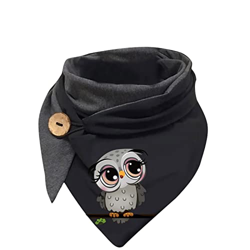 Hiseng Damen Schals Groß Dreieck Winter Dreieckstuch Eule Drucken Warmer Button Knopf Karoschal Winterschal Herbstschal Lieblingsschal Scarf Soft Wrap Lange Stola von Hiseng