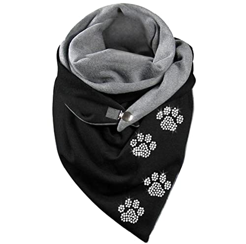 Hiseng Damen Schals Groß Dreieck Winter Dreieckstuch Katze Drucken Warmer Button Knopf Karoschal Winterschal Herbstschal Lieblingsschal Scarf Soft Wrap Lange Stola von Hiseng