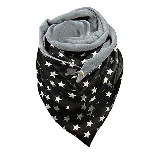 Hiseng Damen Schals Groß Dreieck Winter Dreieckstuch Stern Drucken Warmer Button Knopf Karoschal Winterschal Herbstschal Lieblingsschal Scarf Soft Wrap Lange Stola von Hiseng