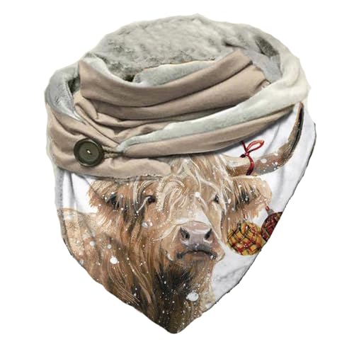 Hiseng Damen Schals Groß Dreieck Winter Dreieckstuch Tier Drucken Warmer Button Knopf Winterschal Herbstschal Lieblingsschal Scarf Soft Wrap Lange Stola (Kuh) von Hiseng