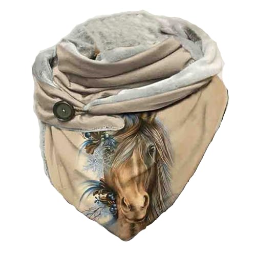 Hiseng Damen Schals Groß Dreieck Winter Dreieckstuch Tier Drucken Warmer Button Knopf Winterschal Herbstschal Lieblingsschal Scarf Soft Wrap Lange Stola (Pferd) von Hiseng