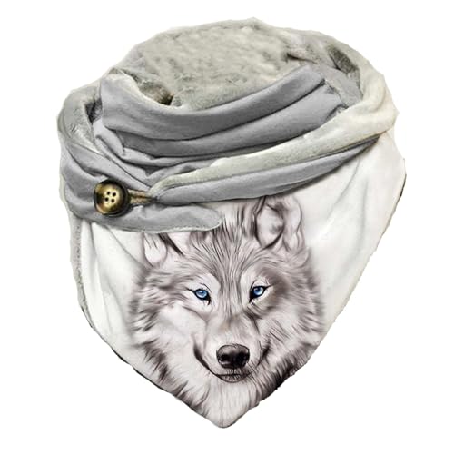 Hiseng Damen Schals Groß Dreieck Winter Dreieckstuch Tier Drucken Warmer Button Knopf Winterschal Herbstschal Lieblingsschal Scarf Soft Wrap Lange Stola (Wolf) von Hiseng