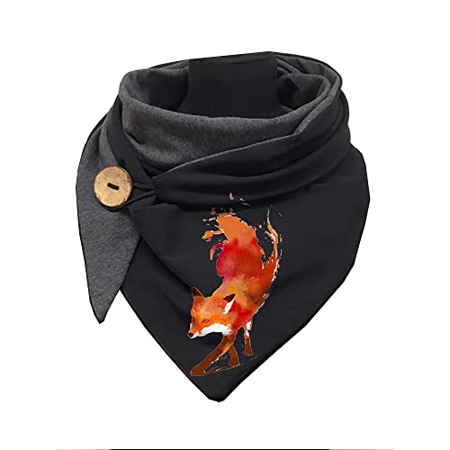Hiseng Damen Schals Groß Dreieck Winter Dreieckstuch Warmer Button Lieblingsschal Scarf Fransen Knopf Karoschal Poncho Soft Wrap Lange Stola Fransen Poncho (135-175cm,Gemalter Fuchs) von Hiseng