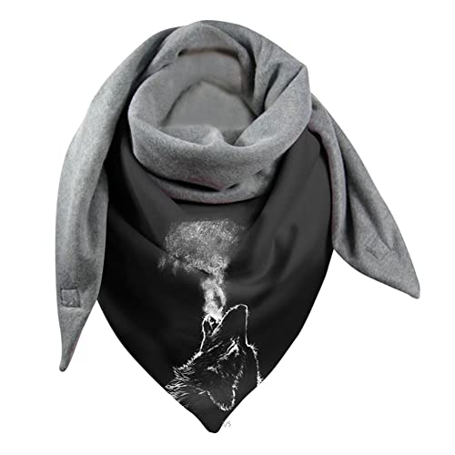 Hiseng Damen Schals Groß Dreieck Winter Dreieckstuch Warmer Button Lieblingsschal Scarf Fransen Knopf Karoschal Poncho Soft Wrap Lange Stola Fransen Poncho (150x75cm,Wolf) von Hiseng