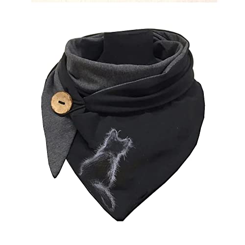 Hiseng Damen Schals Groß Dreieck Winter Dreieckstuch Warmer Button Lieblingsschal Scarf Fransen Knopf Karoschal Poncho Soft Wrap Lange Stola Fransen Poncho (165x90cm,Rückansicht Katze) von Hiseng
