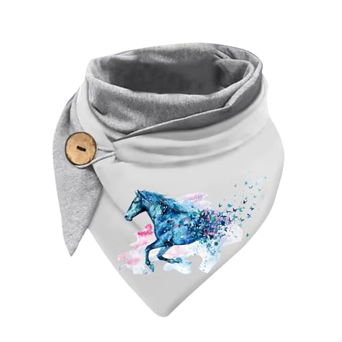 Hiseng Damen Schals Mit Knöpfen, Pferd Winter Schals für Damen Elegant Groß Dreieckstuch Warmer Herbstschal mit Button Valentinstag Ein Weicher Blau Schal von Hiseng