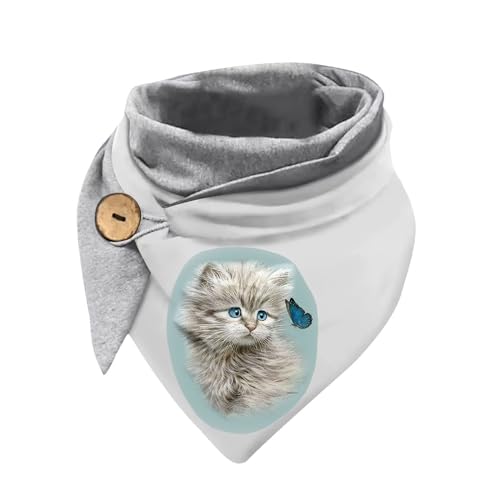 Hiseng Dreieckstuch Damen Winter Süße Katze Muster Dreiecksschal, Grau Warmer Damen Schals Knopf Ideal für Katze Geschenke (150 x 70 cm) von Hiseng