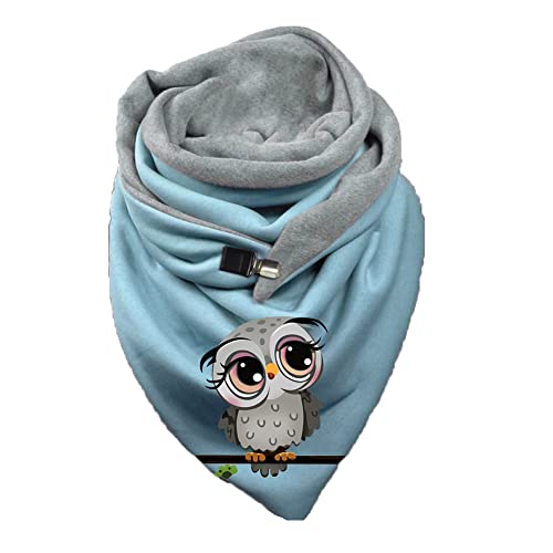 Hiseng Damen Schals Groß Dreieck Winter Dreieckstuch Warmer Button Lieblingsschal Scarf Fransen Knopf Karoschal Poncho Soft Wrap Lange Stola Fransen Poncho (Eule Farbe C,150x75cm) von Hiseng