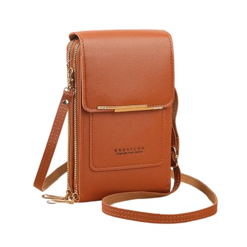 Hiseng Handytasche zum Umhängen, Verstellbarer Schultergurt Kleine Einfarbig Umhängetasche Damen, Crossbody Bag Damen, PU Leder Handy Umhängetasche, Handytasche mit Geldbörse (Orange) von Hiseng