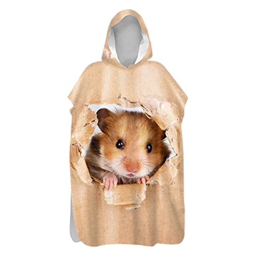 Hiseng Kinder Badeponcho Tier Motiv Bademantel Erwachsene Badetuch Weich Mikrofaser Schnelltrocknend Surf Poncho Schwimmen Strand Poncho mit Kapuze (Hamster,60x110cm) von Hiseng